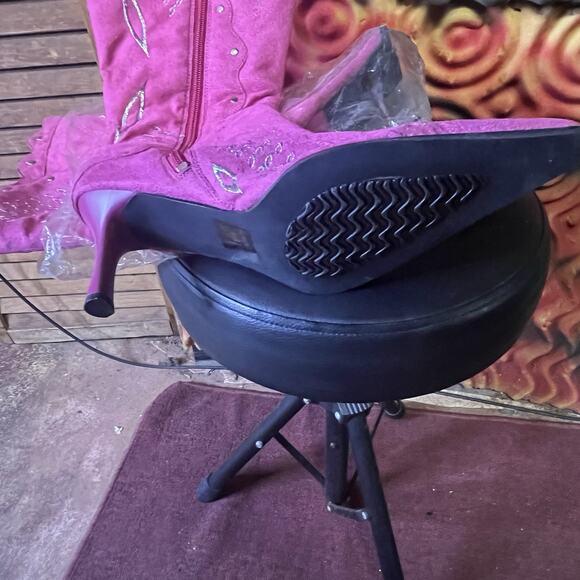 Blossom Collection Women’s Cowboy Fuchsia Sequin Embroidery Bling Boot 9 Pink - Picture 3 of 4